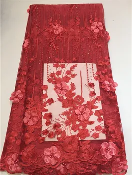 French lace latest lace high quality 3D applique flower lace fabric for bridal beaded And Stones lace fabric for dress red French lace latest lace high quality 3D applique flower lace fabric for bridal beaded And Stones lace fabric for dress red