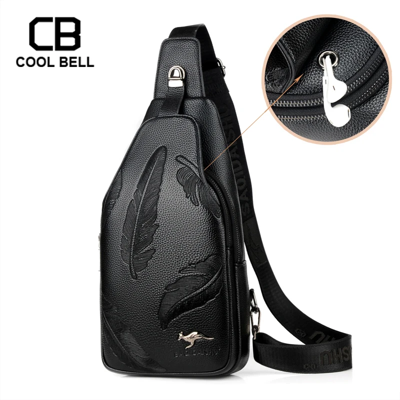 High quality Men Leather Chest Bag Business Fashion Waterproof Cycling Shoulder Bags External Headset Charge Hole Crossbody Bag