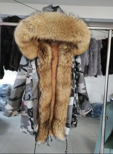 Женская Роскошная куртка с капюшоном и большим лисьим меховым воротником, съемная Толстая парка на меху из искусственного кролика, верхняя одежда, Длинная зимняя куртка - Цвет: 17 long
