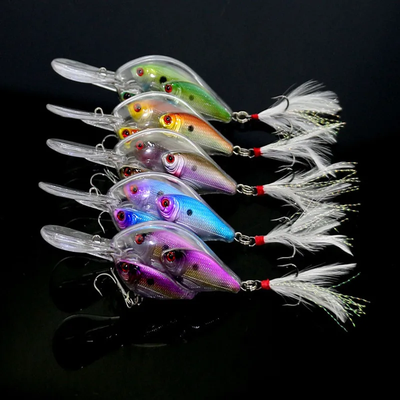 Fishing Lures 18g 9.7cm Bass Bait White Feather Hooks Wobbler Tackle