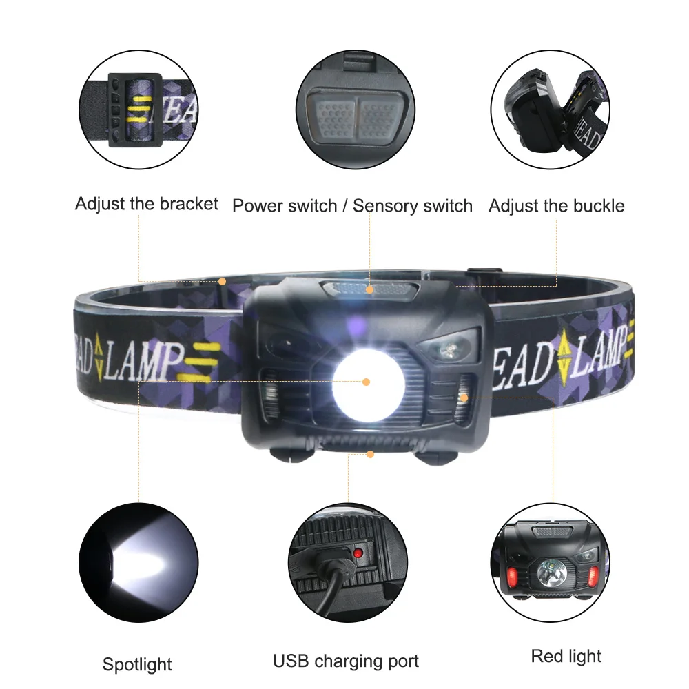 Фонарь налобный светодиодный водонепроницаемый с ИК датчиком 3000 лм|sensor headlamp|headlamp