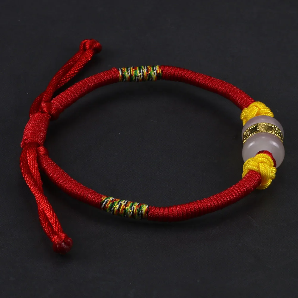 Тибетский буддизм узлы красная веревка браслет с белым камнем баррель бусины Золото Цвет передачи Lucky Love регулируемый