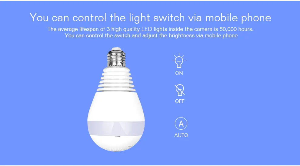 960P 360 Degree Wireless Panoramic IP Camera LED Bulb Lamp Mini WIFI CCTV Alarm 3D VR Camera Smart Home Security Free APP Alarm_F14