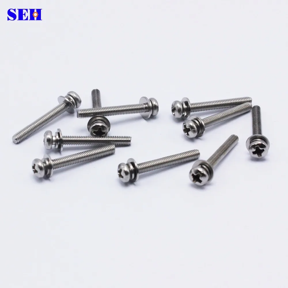 100pcs M2.5*20 Cross Recessed Round Head Combination Screw