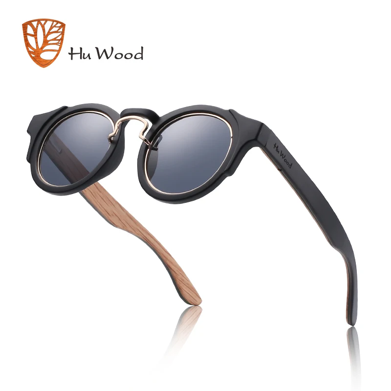 

Hu Wood Round Steampunk Sunglasses Men Women Fashion Glasses Brand Designer Retro Frame Vintage Sunglasses High Quality UV 400