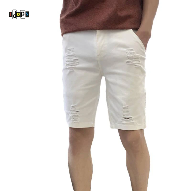 Idopy классические мужские джинсовые шорты белые черные рваные Slim Fit рваные и потёртые летние джинсовые шорты брюки для мужчин плюс размер 28-44