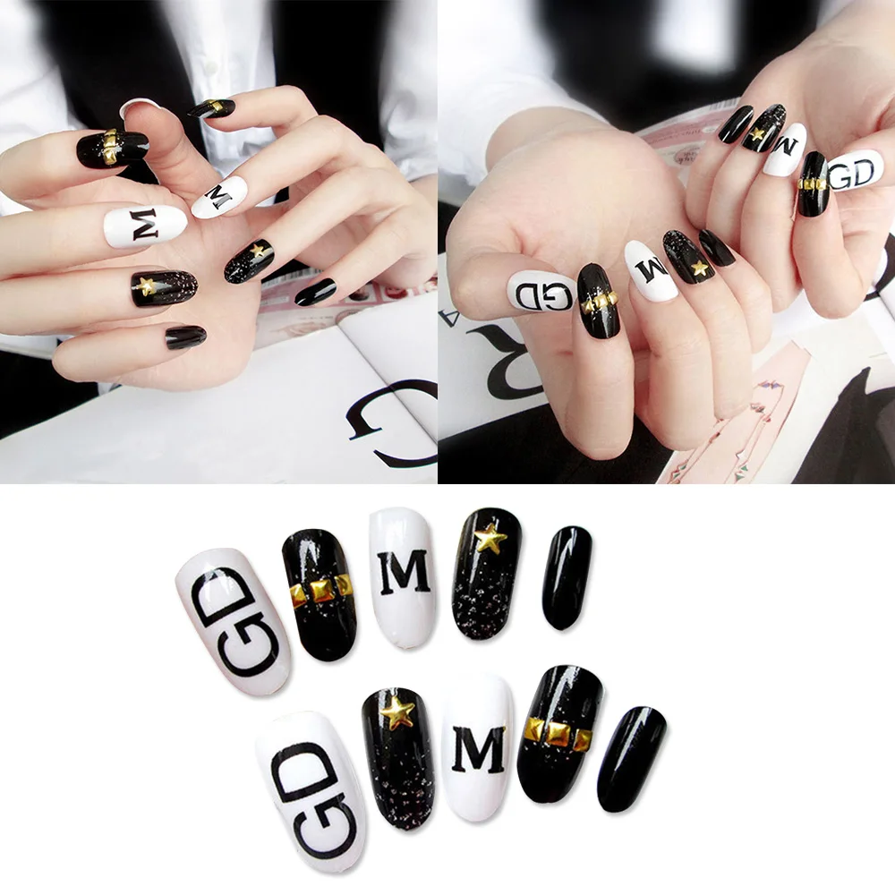 24 шт./Набор ногтей тенденция режим Klinknagel НЭП Nagels Zwart en Wit ЦВЕТ краткое Ontwerp DIY