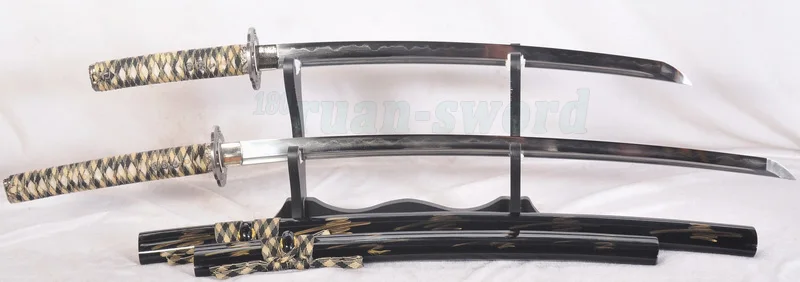 Soshu kitae) Clay Tempered Folded Steel Japanese Samurai Katana Sword Set(Katana+Wakizashi