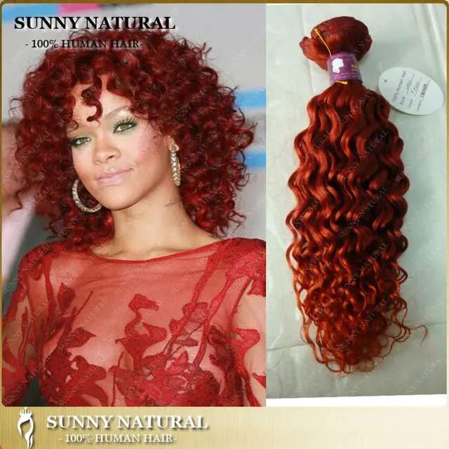 Rihanna style red color curly Brazilian hair extension wholesale cheap
