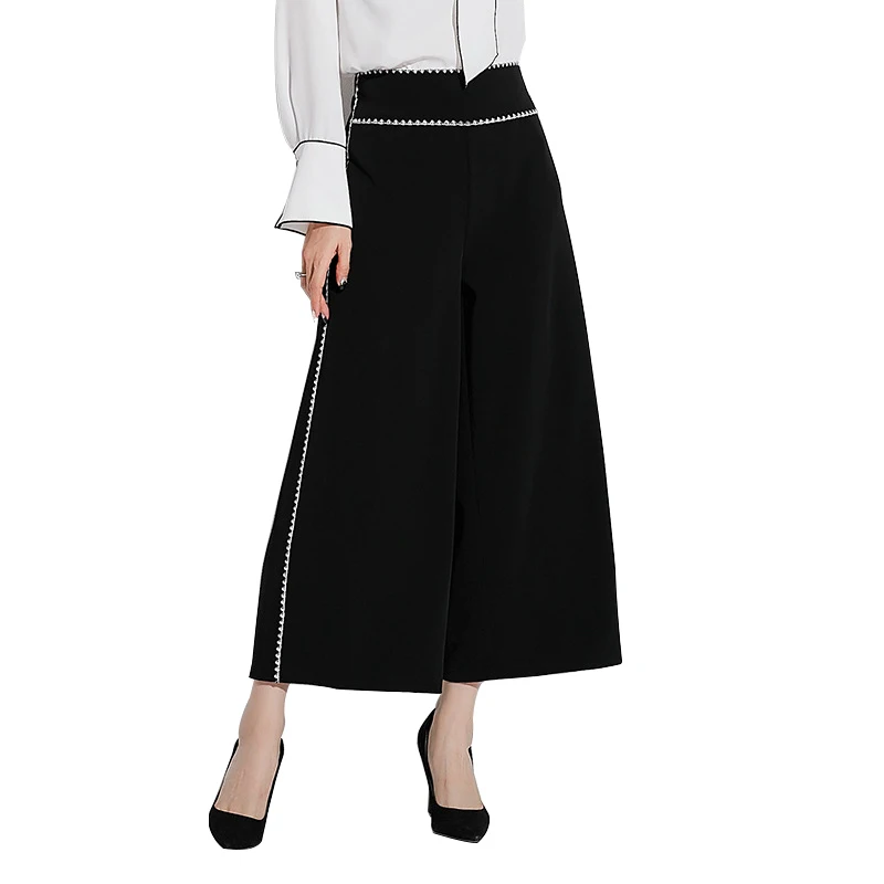 Делать орфографические Женская одежда шить Цвет эластичный пояс широкие штаны женские элегантный темперамент Для женщин брюки