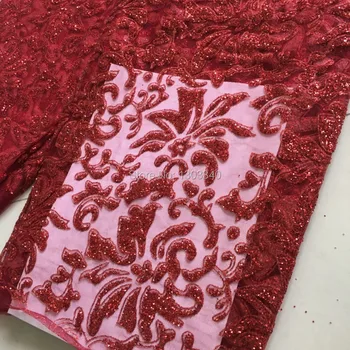 

Big Red glitter mesh lace fabric ZP2, african lace fabric 2018 high quality lace