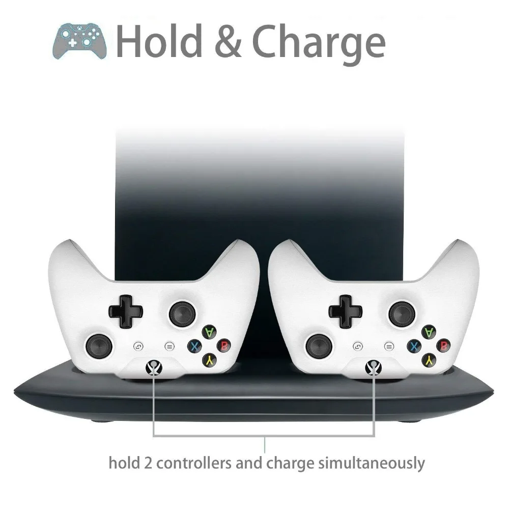  4 in 1 Vertical Stand for Xbox One X Cooling Fan with Controller Charger Dock Charging Station and 