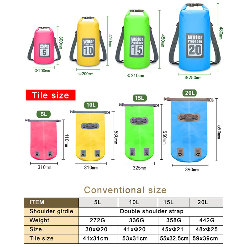 Portátil al aire libre Rafting bolsa saco natación impermeable de Río trekking bolsas para canoa Rafting en aguas arriba 5L 10L 15L 20L