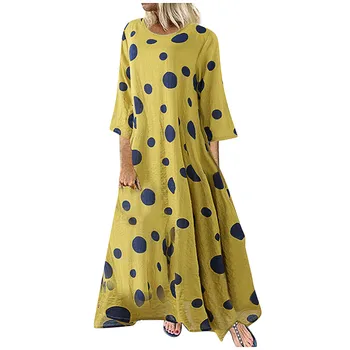 

JAYCOSIN 2019 dress sweet Fashion Women Plus Size Casual O-Neck Long Sleeve Dots Loose Swing beach Dress