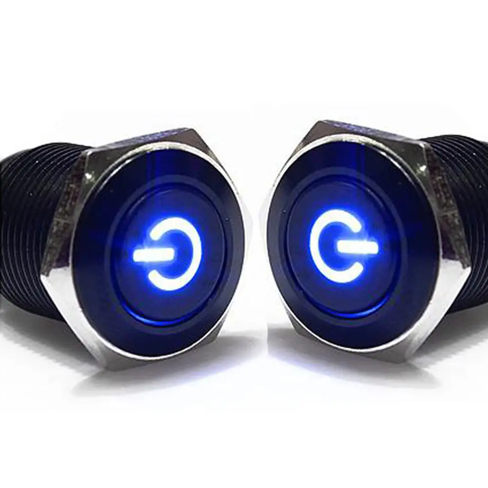 

EE support 2Pcs 16mm 12V 3A Led Light Switch Car Accessories Black Metal Push Button Switch Latching ON-OFF Switch XY01