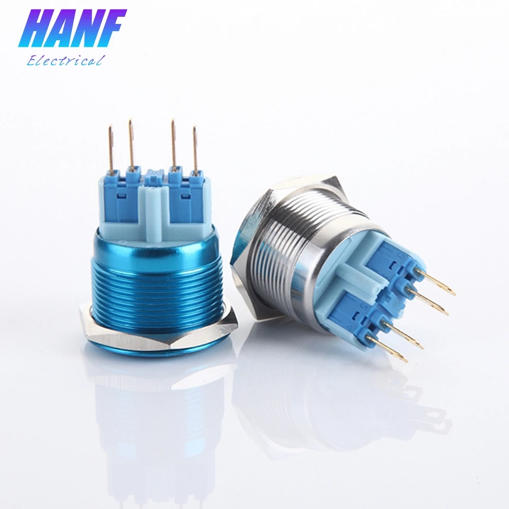 

1pcs 22mm 1NONC Multicolour Self-latching Flat Head Metal Push Button Switch Pin 4 Terminals Waterproof
