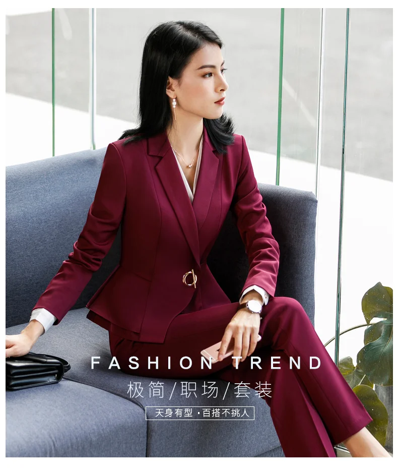 Elegant Uniforms Women Suit Office Lady Formal Blazer Set 2 Piece Pants Suits Fashion Jackets Trouser Autumn Winter XL 4XL