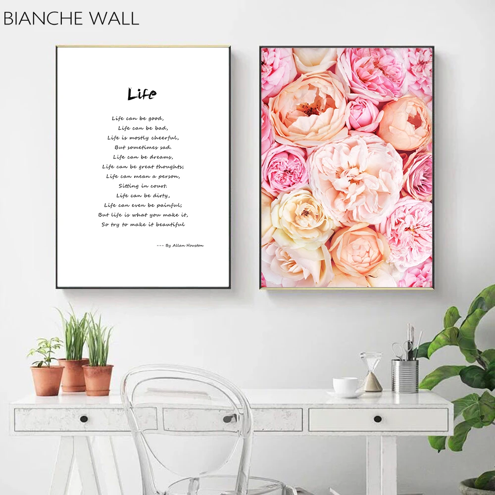 

Scandinavian Art Flower Canvas Poster Pink Peony Floral Print Painting Nordic Style Wall Picture Modern Living Room Decoration