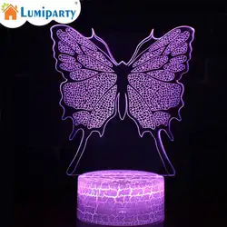 LumiParty милый 3D светодиодный цветной ночник с бабочкой дистанционный сенсорный выключатель управление кровать свет домашнее украшение