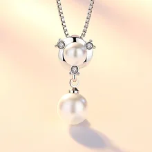 

Trendy Pearl Cubic Zirconia Elegant Pendant Necklace Simulated Silver Color Jewelry For Women Friendship Korea Collier Femme