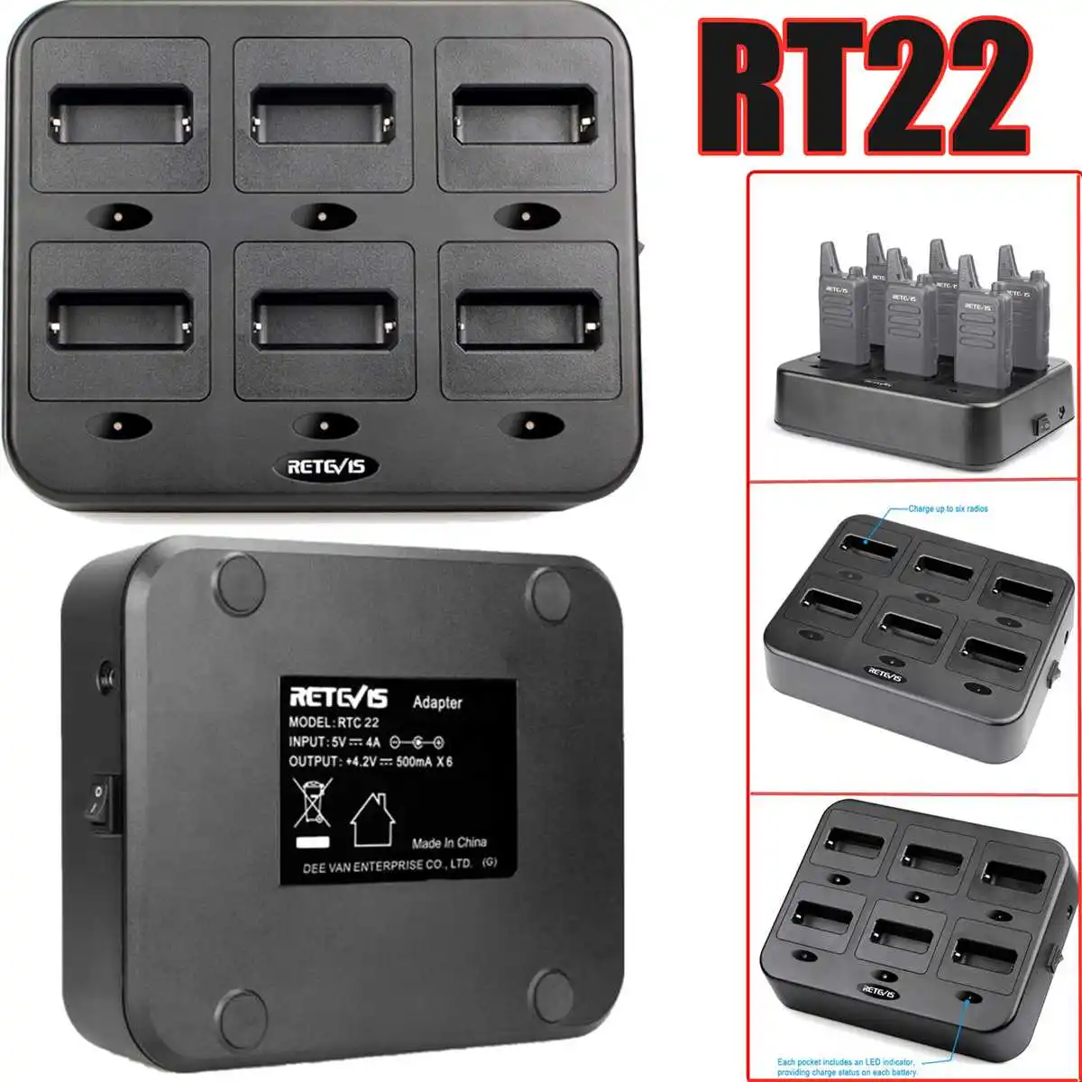 

RETEVIS RTC22 Six-Way Charger Safe Fast Walkie Talkie Charger For Retevis RT22 Two Way Radio For Hotel/Restaurant/Coffee Shop
