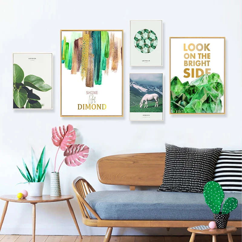 Landscape Mountain Wall Art Canvas Painting Leaf Nordic Poster Forest Pictures For Living Room Agate Prints Home Decor Unframed
