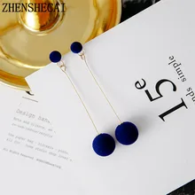 Fashion Red Black Plush Ball Drop Earrings For Women Korea personality Round Long Tassel Earrings Statement Jewelry Gift e0371