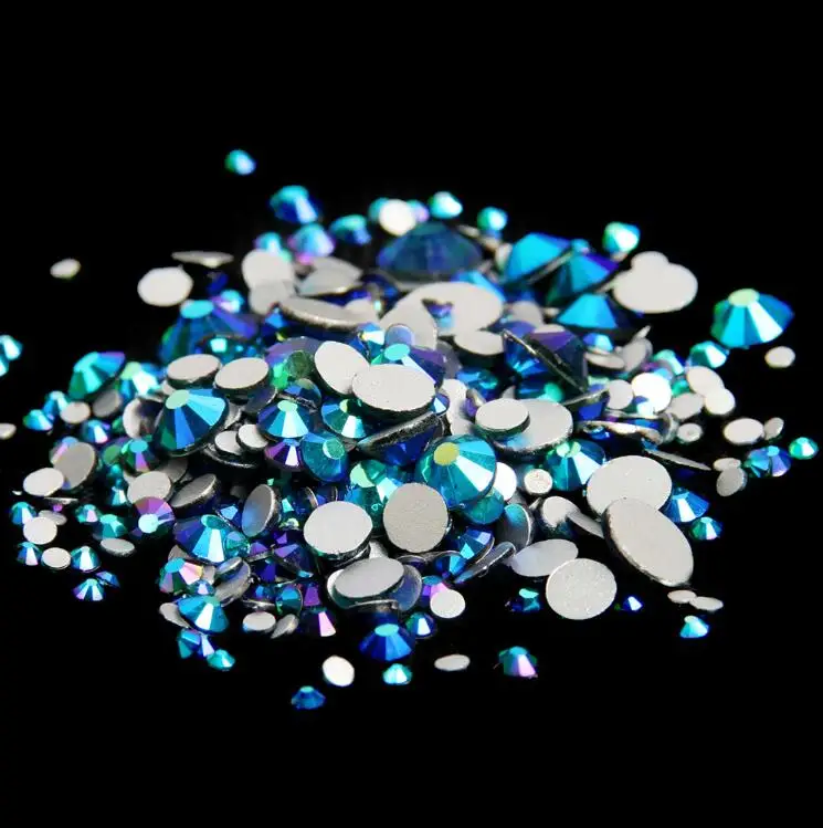 

Emerald AB ss3,ss4,ss5,ss6,ss8,ss10,ss12,ss16,ss20,ss30 Flat Back Crystal Non Hotfix Nail Art Glue On Rhinestones