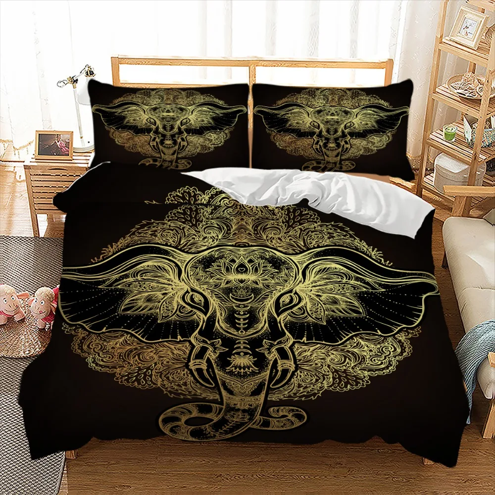 Elephant Printed Bedding Set Golden Design Duvet Cover Set With