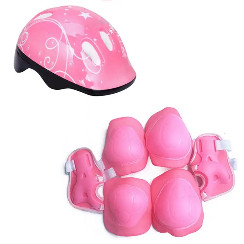 7 шт. Детские налокотники на запястье колено колодки велосипедный шлем детские спортивные защитное снаряжение для скейтборда, роликов(розовый