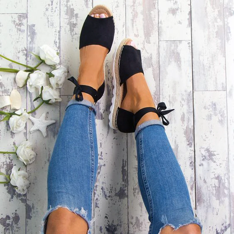 

2018 Summer Women Sandals High Quality Hemp Gladiator flat Sandals Fashion Ankle Strap Women summer shoes Plus Size 35-44