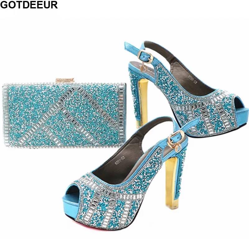 

Sky Blue Color Shoes and Bag Set African Sets 2017 Italian Shoes and Bags To Match Shoes with Bag Set Decorated with Rhinestone