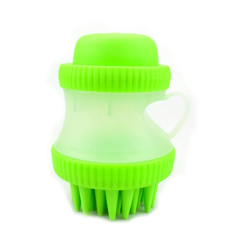Щетка для мытья домашних животных, собак, кошек, очиститель, инструменты для мытья щенков, мягкая силиконовая щетина, быстро Очищающая щетка со встроенным шампунем - Цвет: Green1