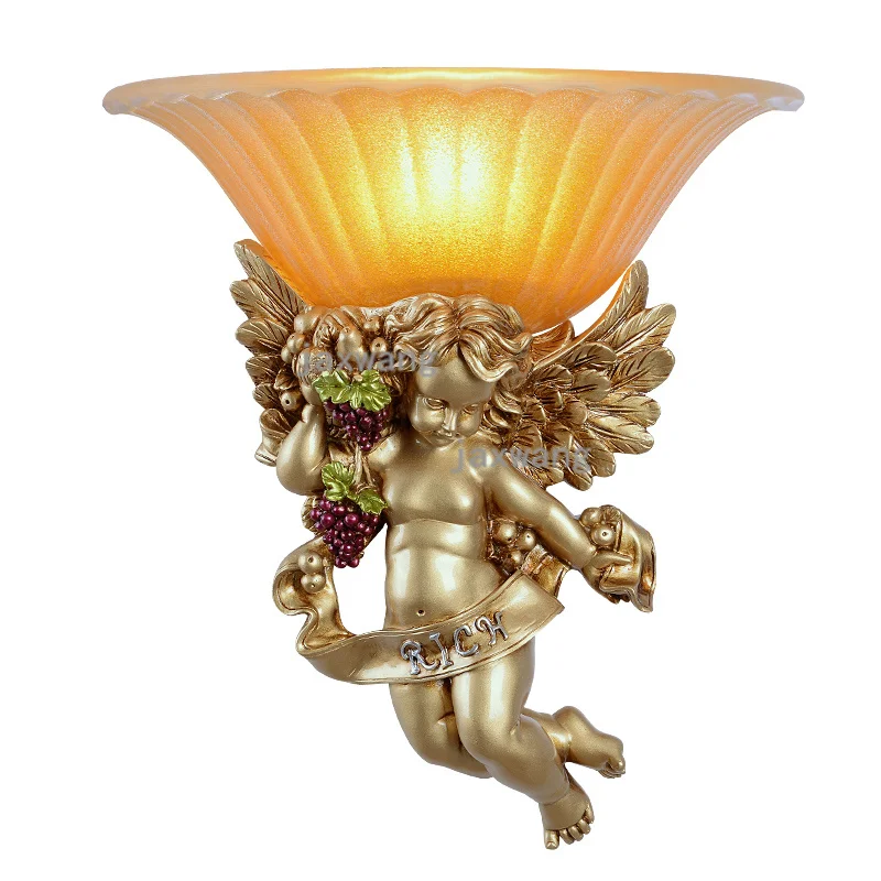 

Nordic Retro Angel LED Angel Wall Lamp Bedroom Bedside Mirror Light Children Decor Fixtures Resin Wall Corridor Wall Lights