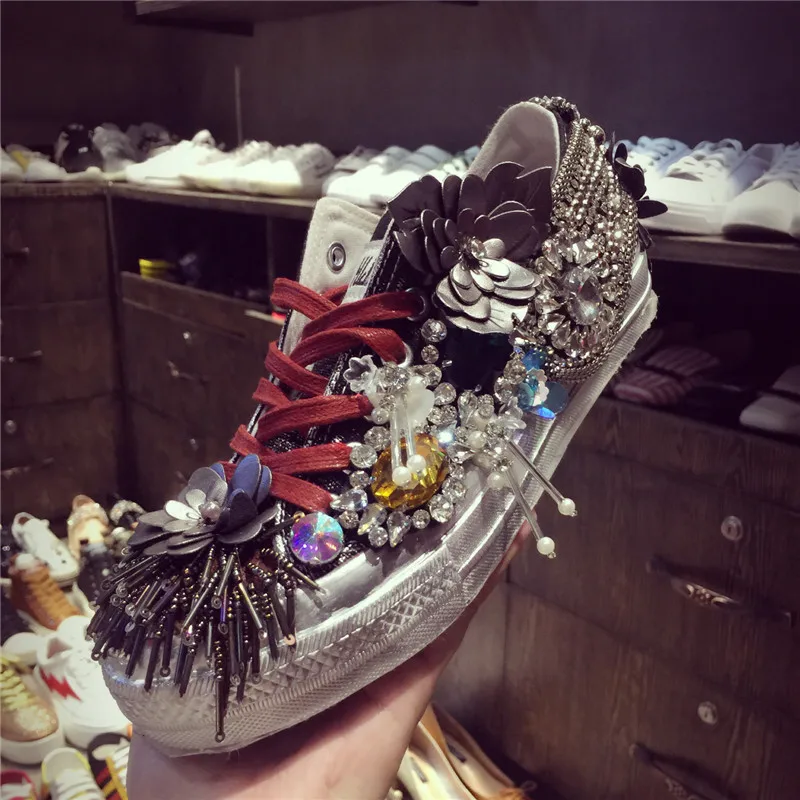 

bling bling Women's princess party casual shoes rhinestone shoes casual pearl girl shoes canvas bling Comfortable flat shoes