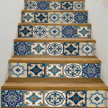

3d Morac Ceramic Pattern Wall Tile Stairs Stickers Removable Pvc Wall Sticker Waterproof Mural Poster For Room Stairway Sale