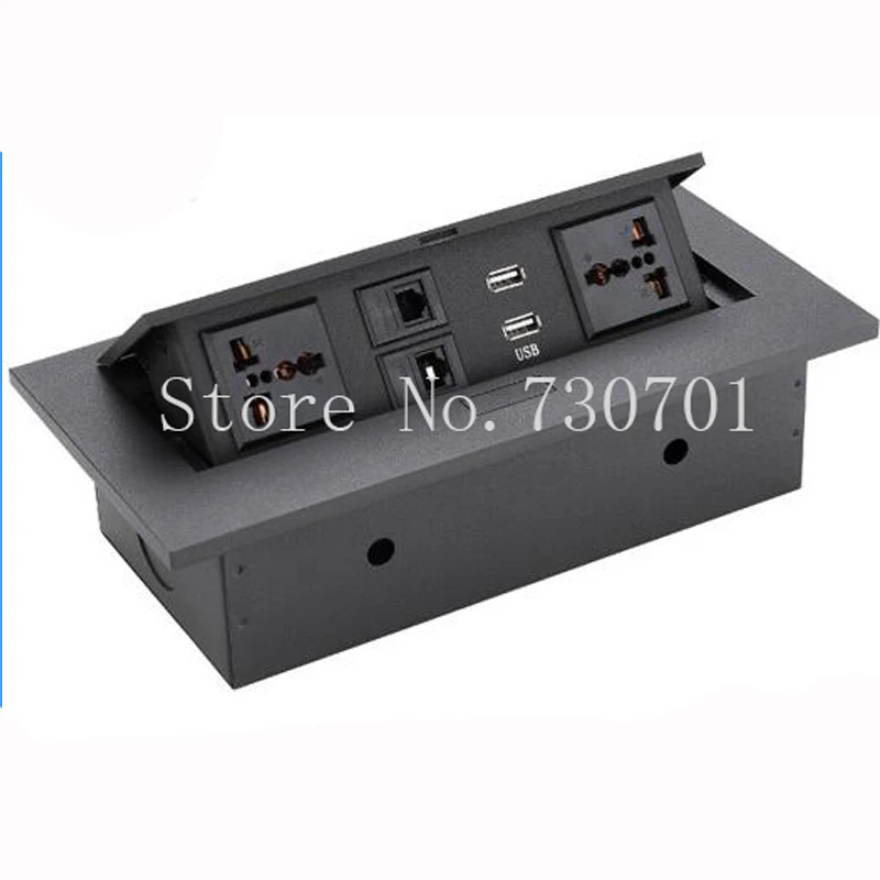 

Zinc alloy Pull up multifunctional desktop french socket 2*Universal power,2*charge USB,2*RJ45,1PCS/SET