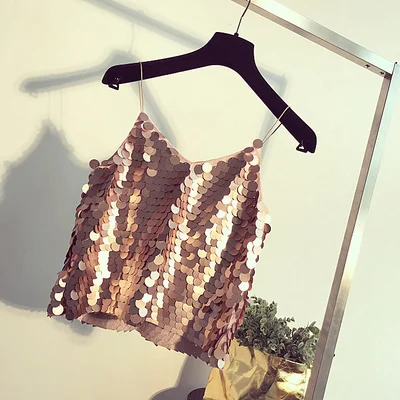 Sequin Cami сексуальный укороченный топ, летний женский топ на бретельках, тонкий топ с открытой спиной, Обрезанные Топы - Цвет: dark pink