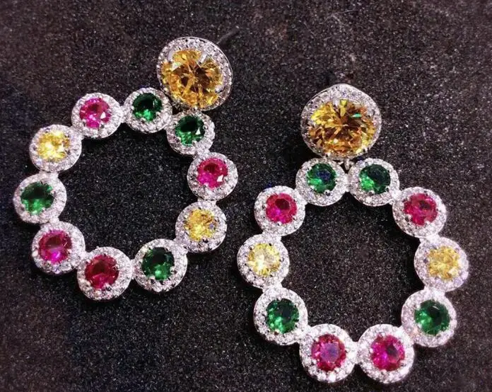 

Bridal jewelry free shipping hot sellhot sell 925 fashion beautiful many color crystal Multi angle Jewelry earrings