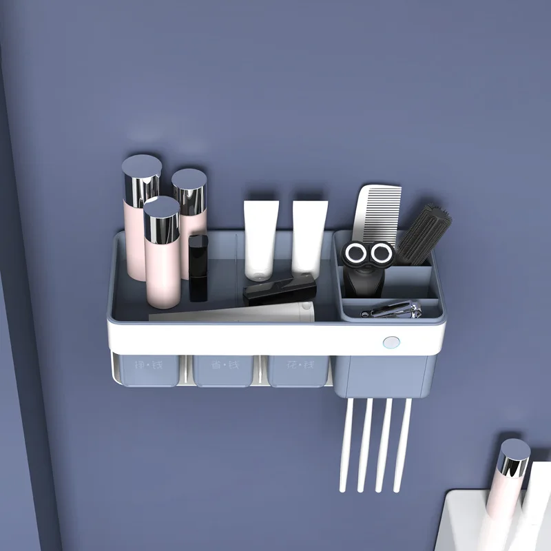 البلاستيك الحائط فرشاة الأسنان حامل معجون الأسنان تخزين الرف مربع ذكي التعقيم كيت المنظم الحمام اكسسوارات