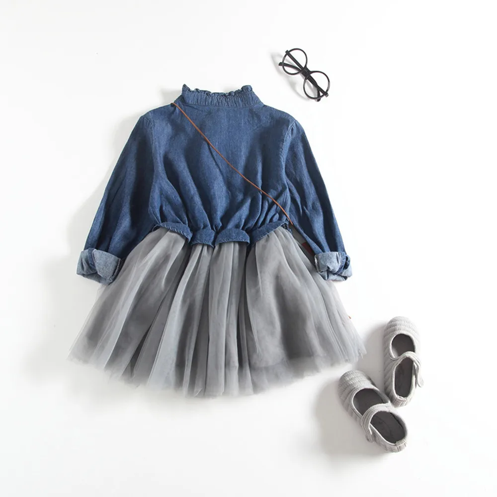CHAMSGEND/летнее джинсовое платье для маленьких девочек, платье-пачка принцессы с длинными рукавами, ковбойская модная Милая одежда, 3 апреля