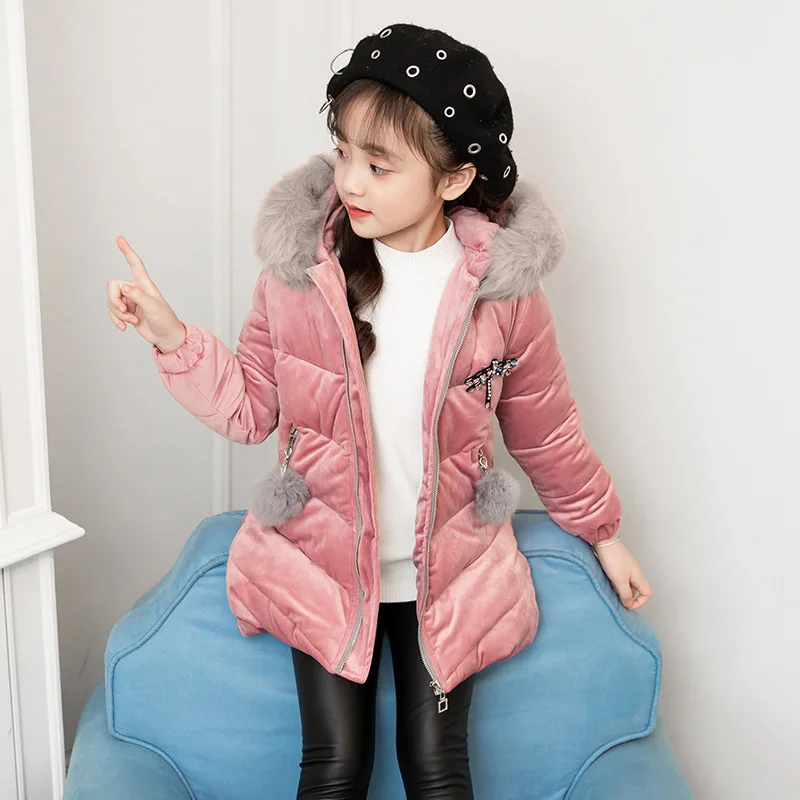 Jaqueta de Inverno das Crianças para Meninas de Pele com Capuz Nova Qualidade Engrossar Veludo Meninas Moda Jaquetas Outerwear 3-12yrs 2020 Boa 10 Casacos e Parkas