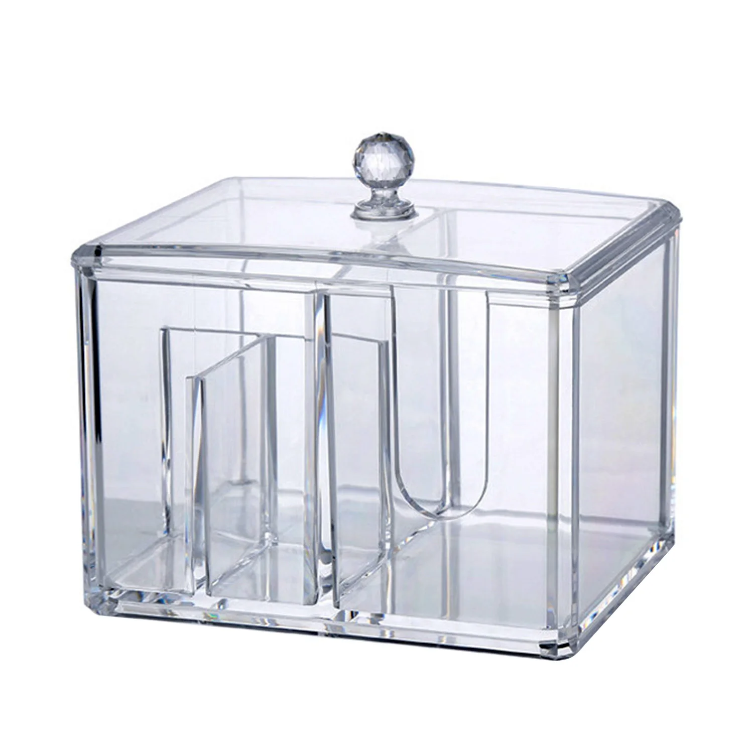 Jual Behogar Akrilik Transparan Kapas Bola Qtips Kosmetik Makeup Organizer Kotak dengan 4 Kompartemen Penyimpanan