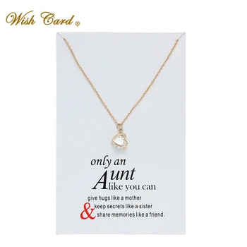 Wish Card Fashion Love Heart Crystal Necklace for Women Jewelry Friendship Aunt with Notes Adjustable Chian CN70