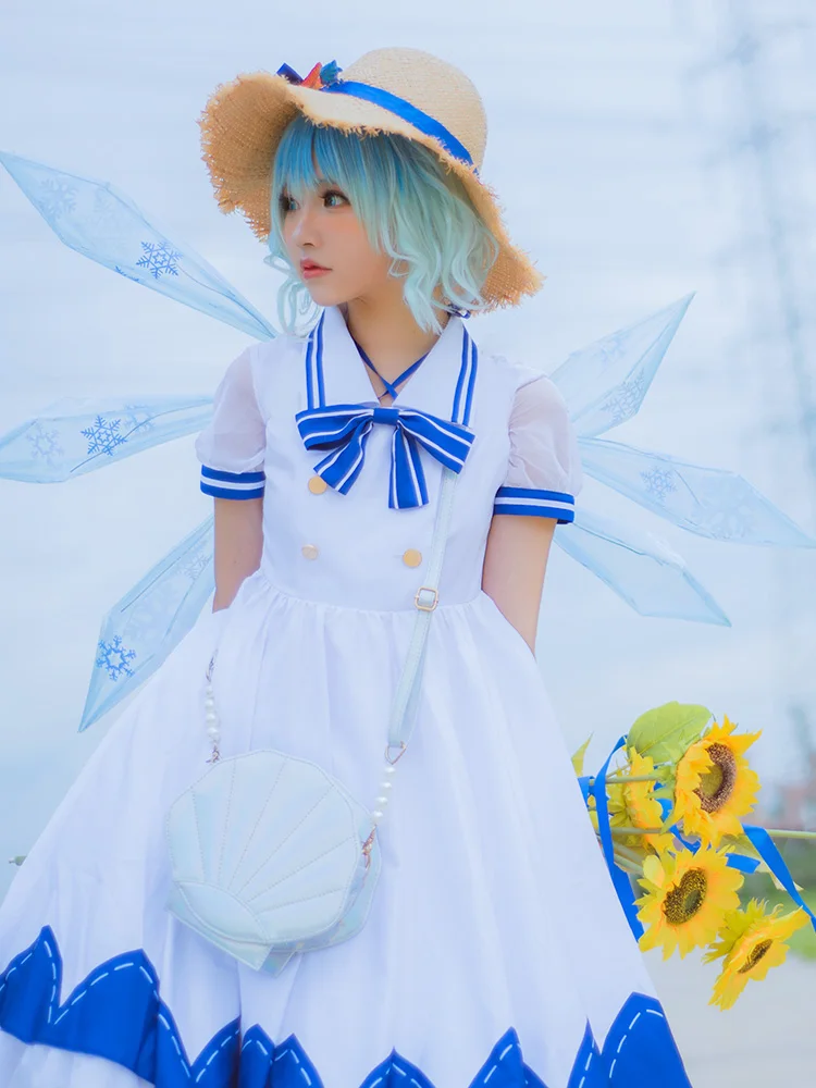Аниме! Костюм косплея Touhou Project Cirno воплощение алого дьявола платье униформа| |