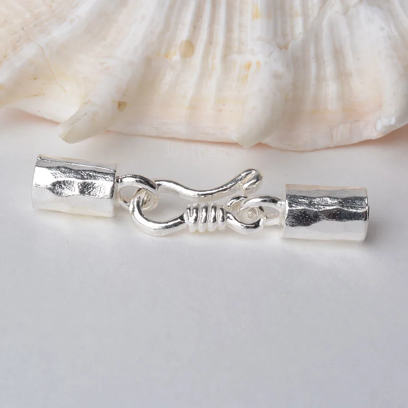 

solid 925 sterling silver Clasp Leather Cord End Cap , silver jewelry diy findings/components