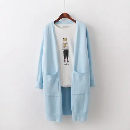 2017 Spring Cardigan Knitted Sweater Women Long Sleeve V-neck Pockets Loose Hot Sale Solid Fashion Sweaters Lq465 |