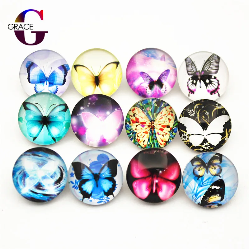 

20pcs MIX New Beautiful Snap Button DIY Jewelry Colorful Butterfly Glass 18mm Snap Buttons for Snap Charms Bracelets for Women