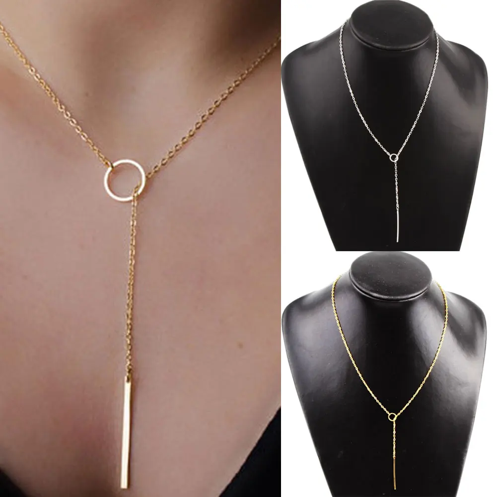 Gold women Chokers Necklace Fashion Chic Y Shaped Gold Circle Lariat