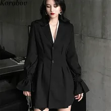 Коробов Новая мода корейский длинный женский пиджак с отложным воротником, куртки с воротником свободные Повседневное, на одной пуговице, Винтаж куртки 76703